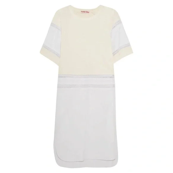 See By Chloe | Dresses | See By Chloe White Pointelle Trim Shift Mini Dress  | Poshmark
